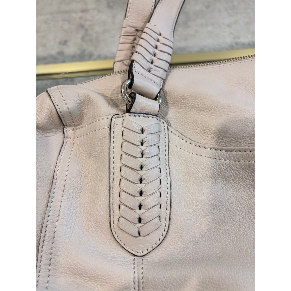 B Makowsky Cream Pebbled Leather Satchel Shoulder Bag Whipstitch Cream - Picture 7 of 16